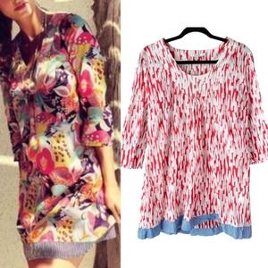 Boden‎ Printed Toulon Tunic Top 10 Red White Cotton Mini Dress Lightweight Beach
